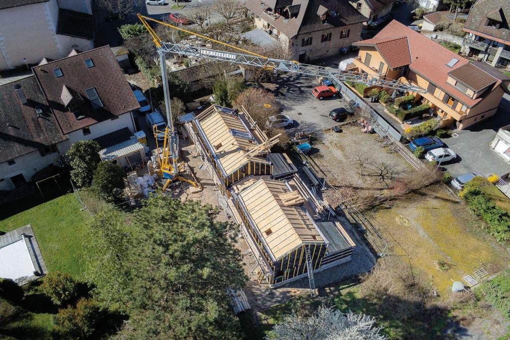 Vue aérienne du chantier, villa SARL 14, Annecy-le-Vieux