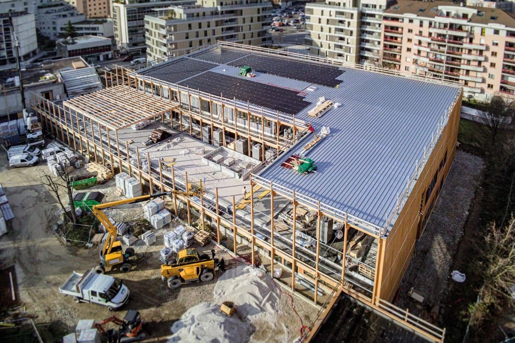 Vue aérienne chantier école Louise Michel, Annemasse